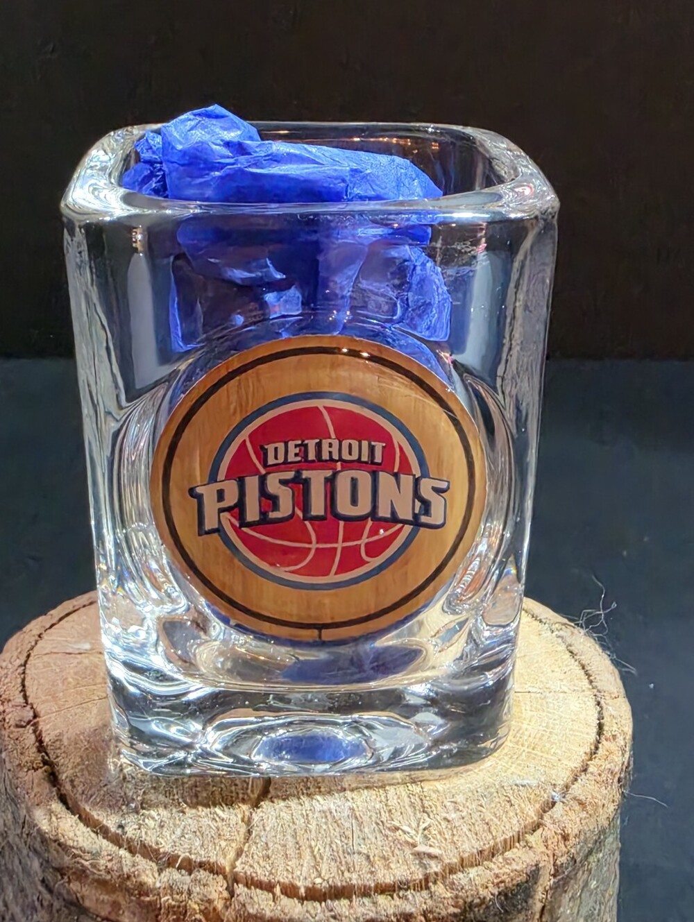 Detroit Pistons Square Shot Glass 2 oz Thick Heavy Base Barware NBA Basket Logo